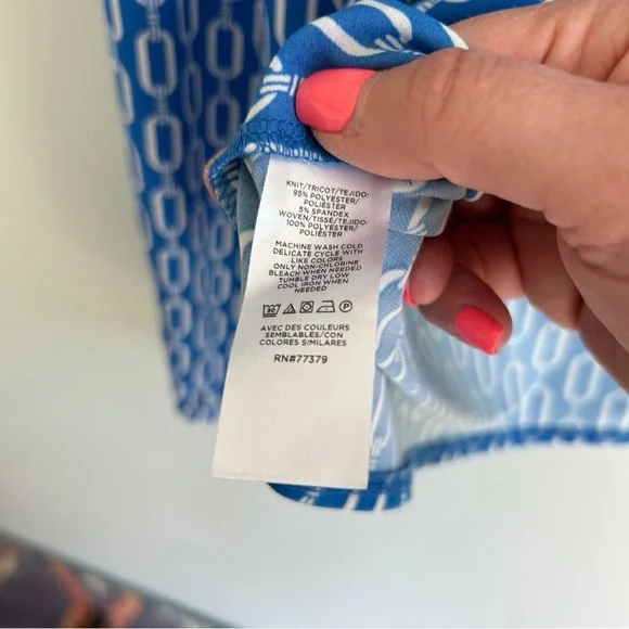 NWT Ann Taylor Blue Chain Print Mock Neck Long Sleeve Top Medium - Picture 6 of 6